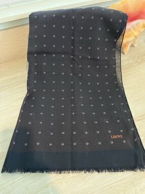 Loewe Black Scarf with Orange Logo and Micro Dot Motif